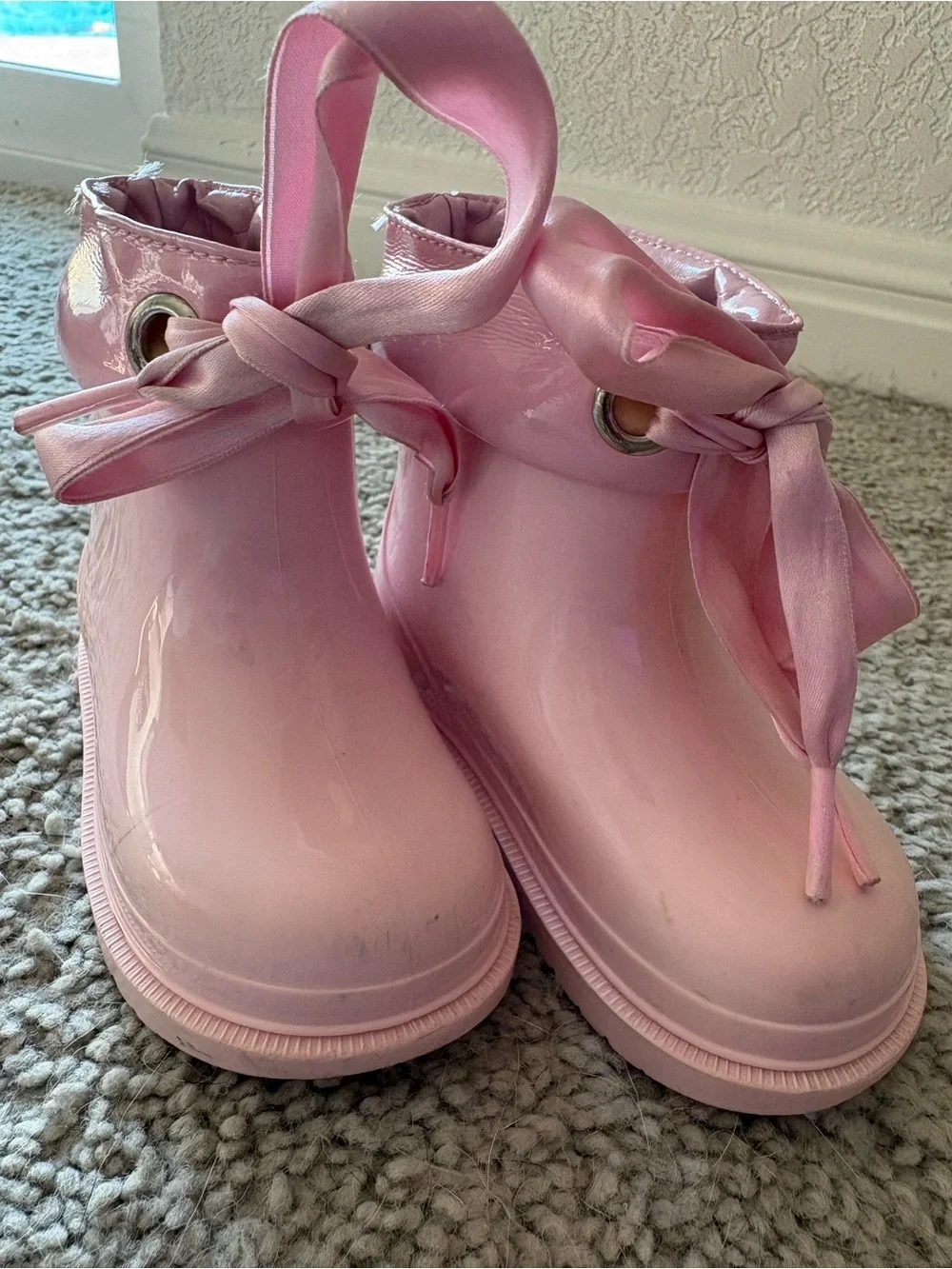 Kids Pink Waterproof Rain Boots with Satin Bow